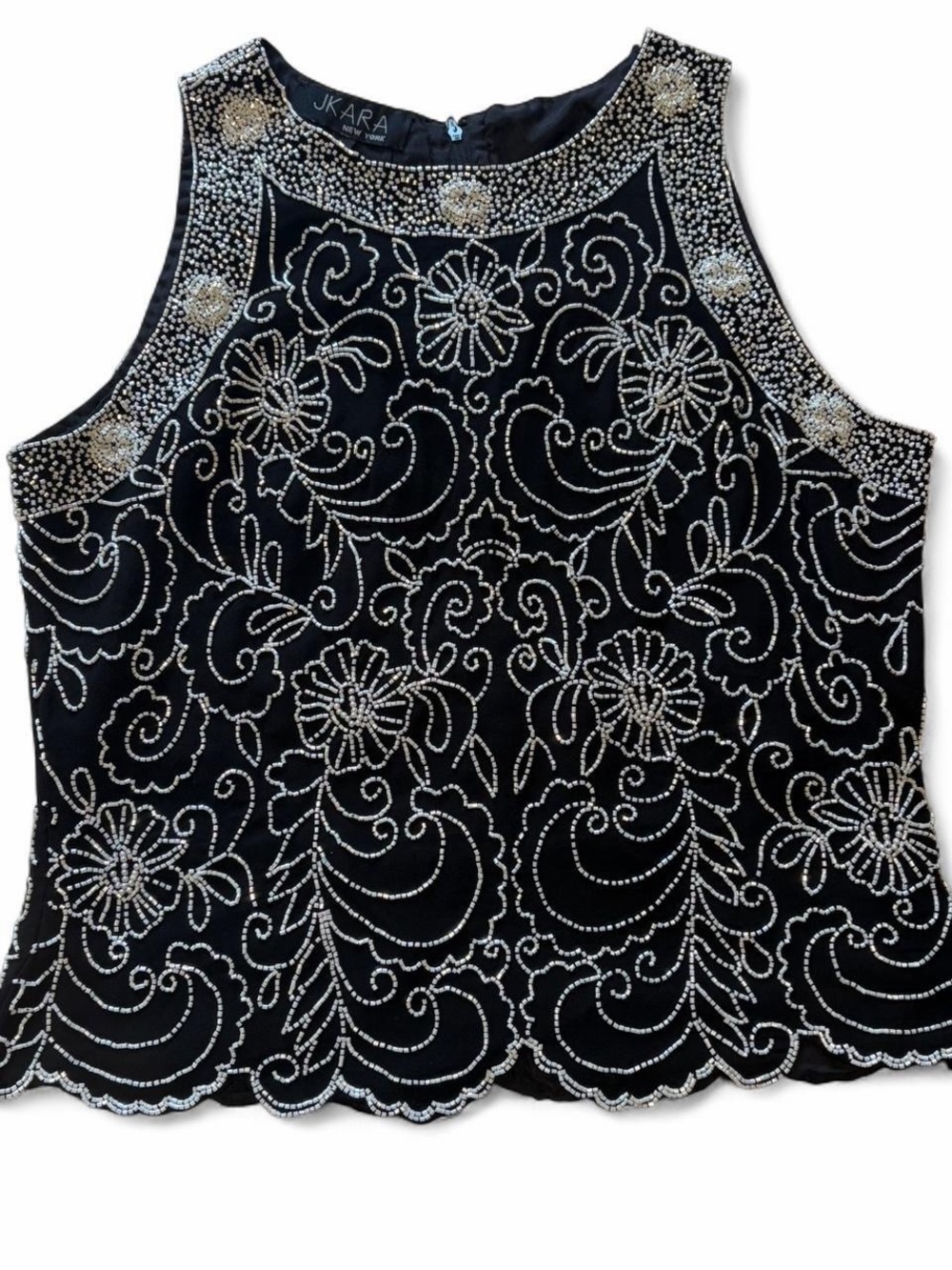 J Kara Black Beaded Floral Embroidered Camisole